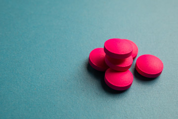 pill drug medical on blue background copy space