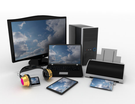 Computer devices and office equipment. 3d rendered illustration