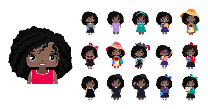 Black girl with afro hair cartoon