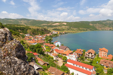 Panorama of the fishing and leisure village of Lin, Albania.
