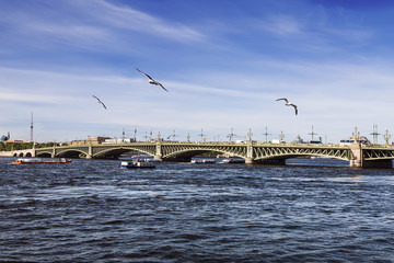 Fototapeta na wymiar View of the Trinity Bridge across the Neva River, St. Petersburg, Russia