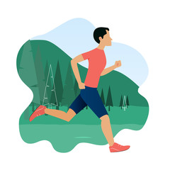 Fototapeta na wymiar Running man. Man jogging outdoor. Vector illustration in flat style