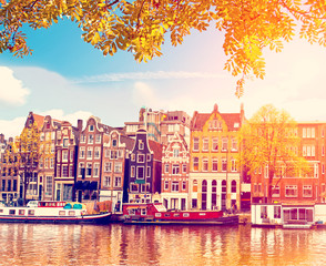 Obraz premium Beautiful Magic Autumn Landscape in Amsterdam, Holland. amazing places. popular tourist atraction