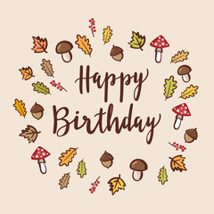 Happy birthday - Fall Autumn Card, vector illustration