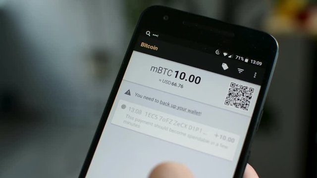 Bitcoin wallet balance on mobile phone smartphone screen, be your own bank concept