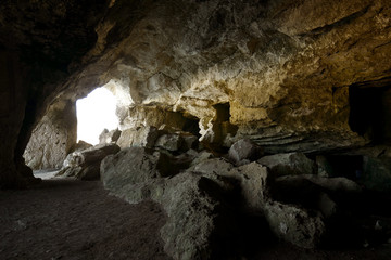 Stone cave inside near entrance