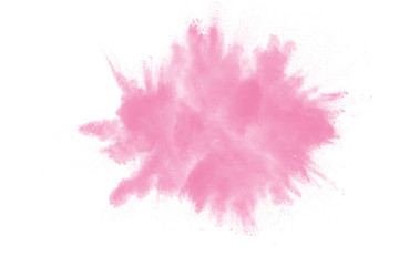 Pink powder explosion isolated on white background.