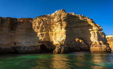 Fototapeta na wymiar Algarve Seashore and Caves. Exposure done in a boat tour in the Lagoa seashore, Algarve, Portugal,