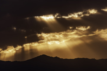 Sunset with God Rays and Clouds - Kabul Afghanistan - High Contrast