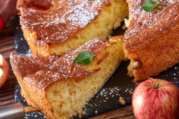 close-up of delicious sponge cake, top view
