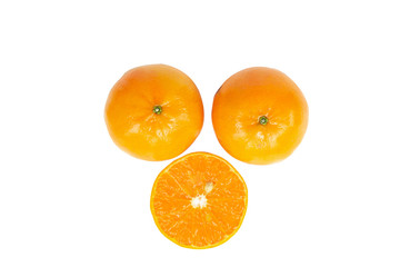 Top view mandarin orange isolated on white background.
