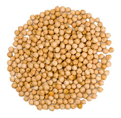 A pile of peas isolated on white. The view from the top