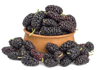 A small heap of mulberries isolated on white background.