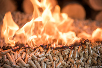 Burning wooden pellets
