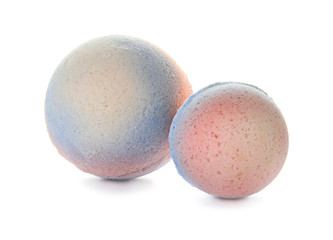 Bath bombs on white background. Beauty accessory