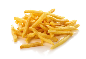 pile of french fries on a white background