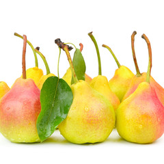 Ripe appetizing pears isolated on white background.