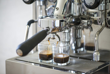 Espresso from a coffee machine for two  cups.