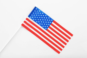 American flag on white background, top view