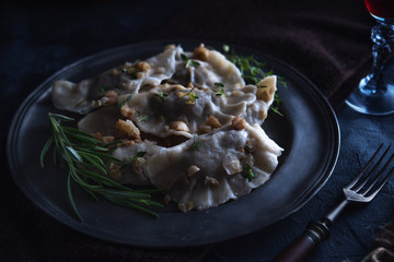 Dumplings with cabbage and mushrooms