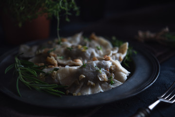 Dumplings with cabbage and mushrooms