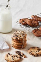 A hand crafted package of chocolate cookies with chocolate chips