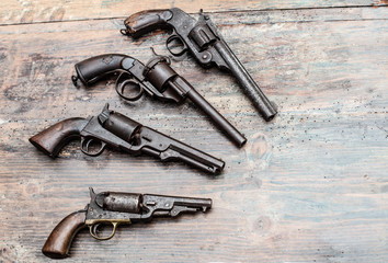 Historic pistols in a collectors exhibit