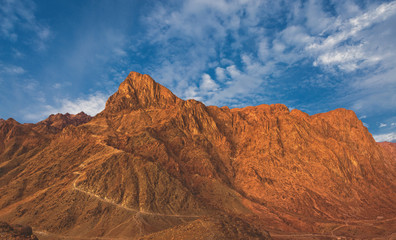 Amazing sunrise at Sinai Mountain, beautiful dawn in Egypt, Moses mountain