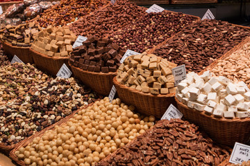 Close-up of assorted nuts in a market, Barcelona