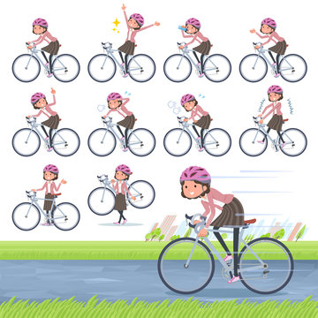 flat type Pink jacket Middle women_road bike