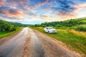 Front-side view of a car on nature background