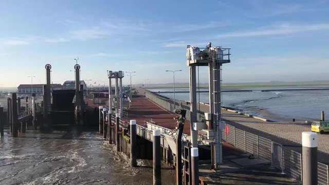 Leaving the ferry dock of Holwerd in Friesland, The Netherlands