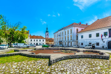 Naklejka premium Karlovac city travel places./ Scenic view at marble traditional architecture in city center of Karlovac town, Central Croatia.