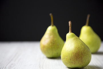 Tasty pears, side view. Copy space.