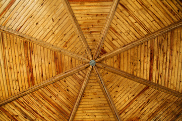 Wooden roof of pavilion, closeup, day time