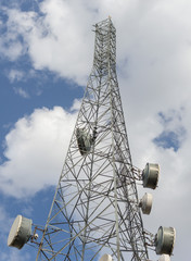 Communications tower with blue Cloud sky background