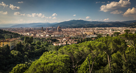 Beautiful Florence sunset city skyline with Florence Duomo Panorama of Florence, Italy