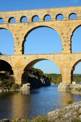 Fototapeta na wymiar Pont du Gard is an old Roman aqueduct near Nimes in Southern France