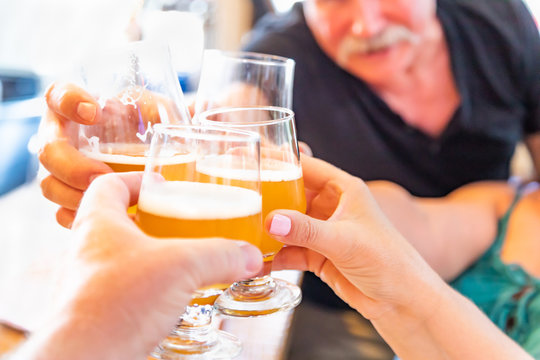Friends Toast Glasses of Micro Brew Beer At Bar