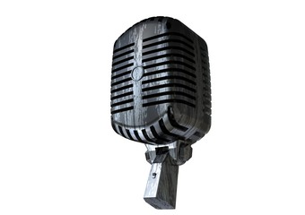 Silvery and black microphone on a white