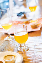 Abstract of Small Glass of Micro Brew Beers On Bar