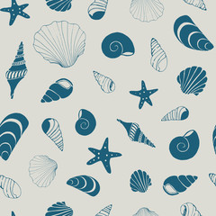 Seashell and starfish nautical seamless vector hand drawn pattern - 219341568