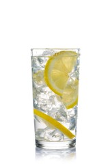 Glass of Water with Ice Cubes and Lemon Slices