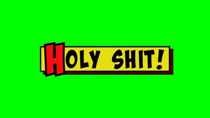 A comic strip yellow box with the words Holy Shit in red and black, cartoon-style. Green background.
