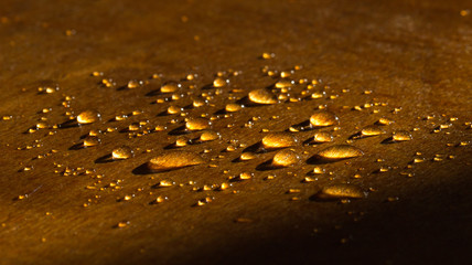 a drop of water golden flowers, on a yellow surface during sunset