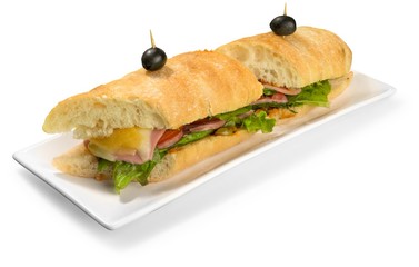 half of long baguette sandwich