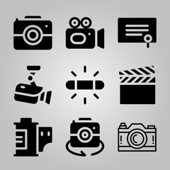 Simple 9 icon set of camera related film, camera, camera and camera vector icons. Collection Illustration