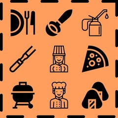 Fototapeta premium Simple 9 icon set of cooking related ladle, bbq, onigiri and meat vector icons. Collection Illustration