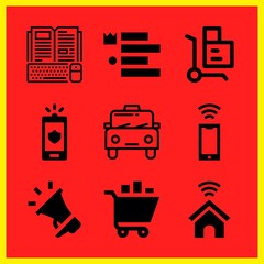 Simple 9 icon set of online related online course, smartphone, cab and marketing vector icons. Collection Illustration