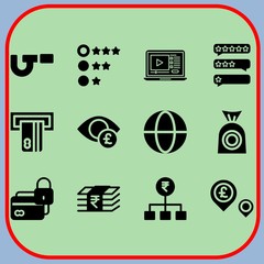Fototapeta premium Simple 12 icon set of business related worldwide, rating, money bag and micrometer vector icons. Collection Illustration